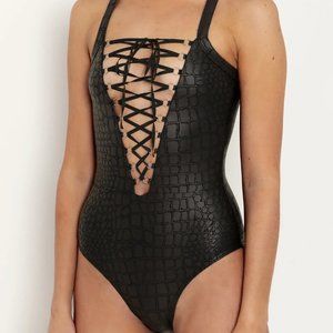 Blackmilk Clothing Lot of Croc Lace up Bodysuit